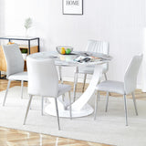 47" Round Dining Table for 4-6, White Faux Marble Kitchen Table with Wood Pedestal, Modern Circle Dinner Tables for