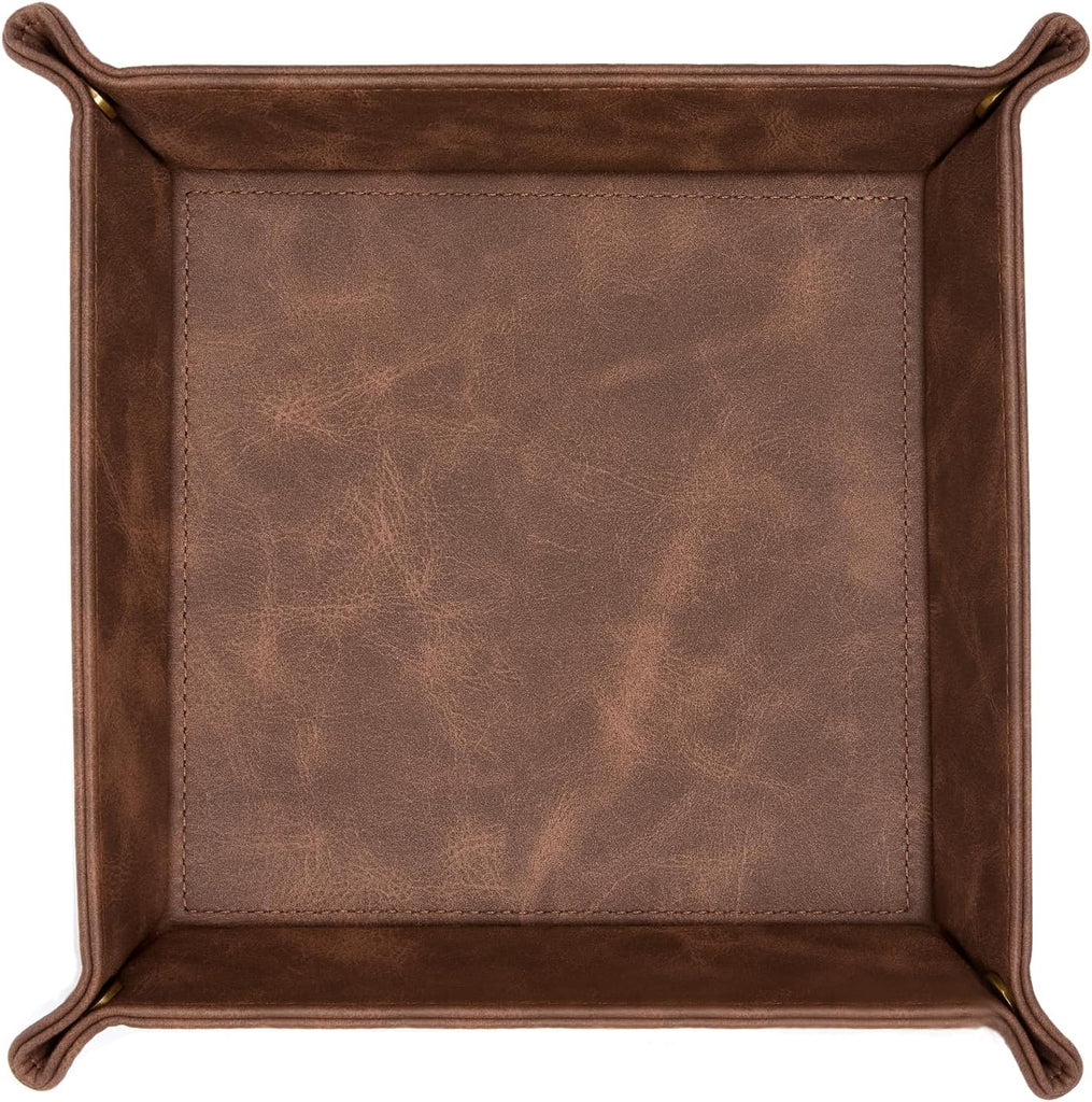 Leather Valet Tray, Premium PU Leather Catch-All Tray for Entryway Table Key, Phone, Wallet, Coins & Jewelry, Bedside