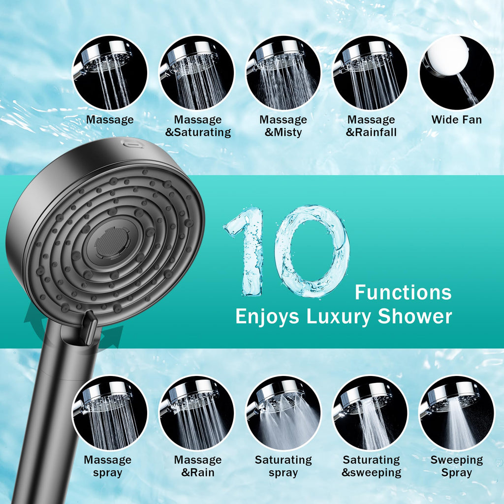 10-Mode Filtered Handheld Shower Head - Gunmetal, High Pressure