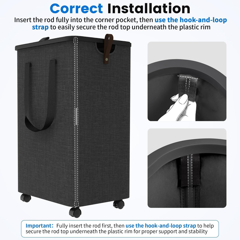 Basket with 5 Wheels, Rolling Laundry Hamper, 75L, Deep Gray