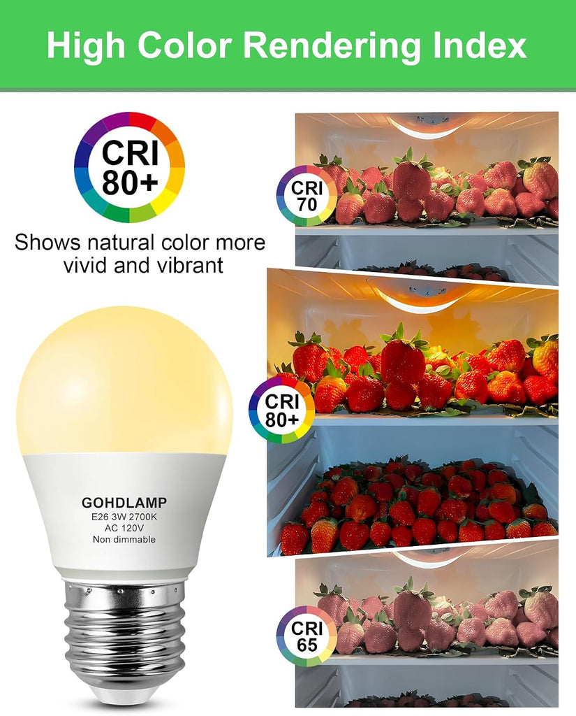E26 A15 LED Refrigerator Light Bulb, 3W 2700K, 3-Pack