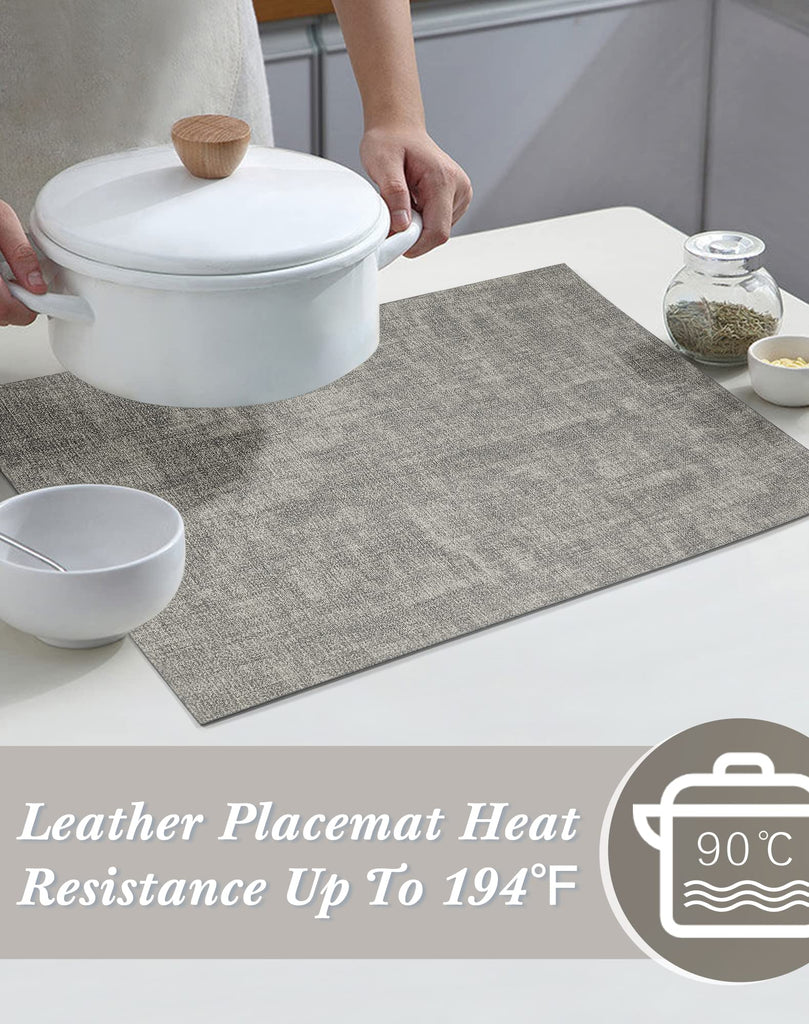 Leather Placemats Table Mats Set of 6, Light Grey & Smoky Grey
