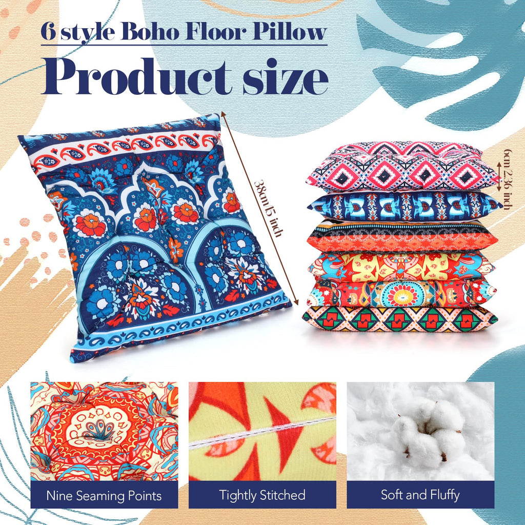 6 Pcs Bohemian Floor Pillows 15 Inch, Classic