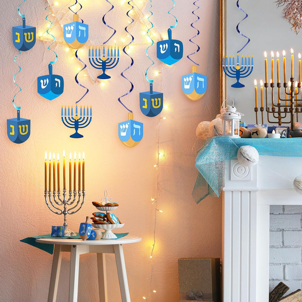 Hanukkah Dreidel Hanging Swirl Decorations Dreidel Hanging Decor for Hanukkah Party Supplies Chanukah Home - Set of 44