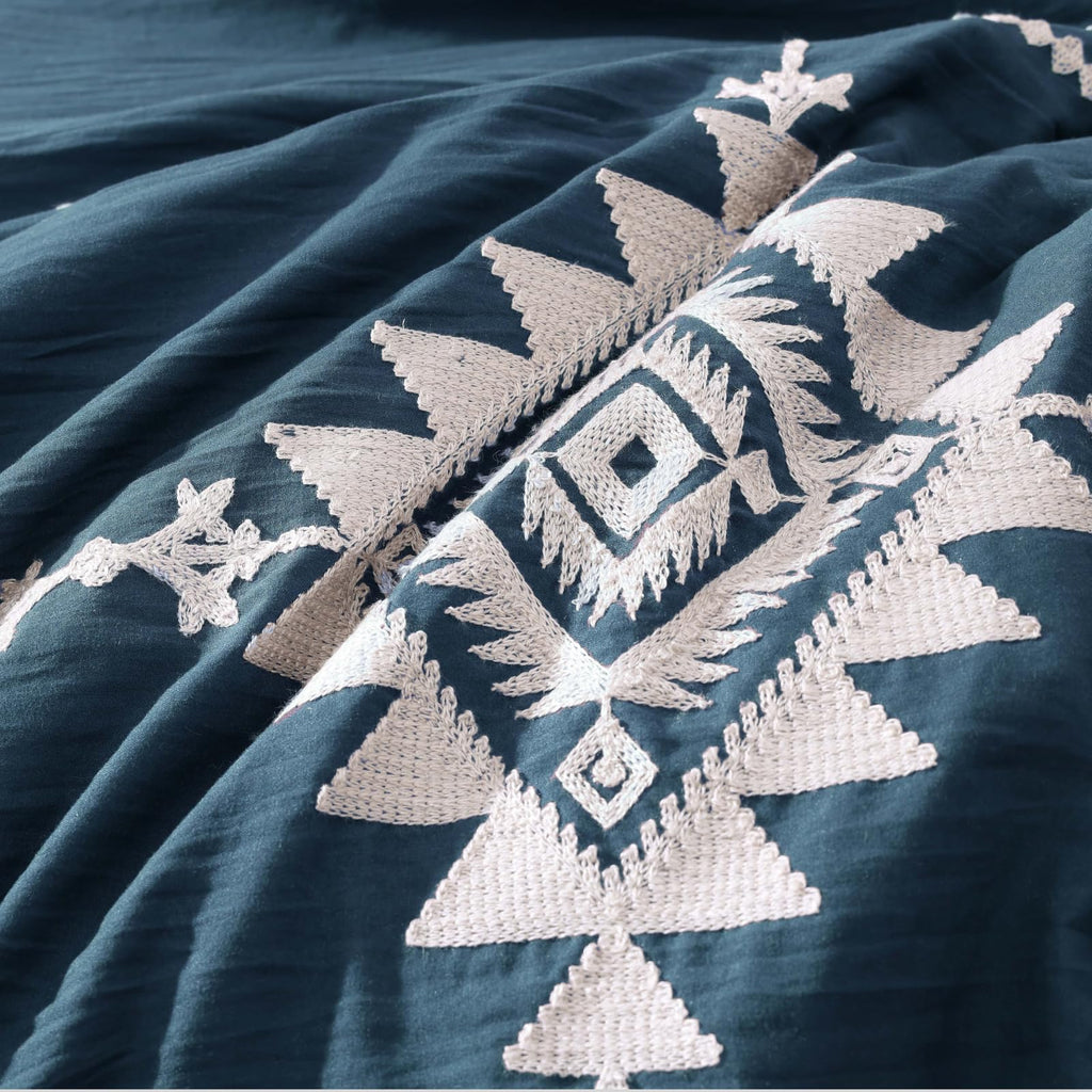 Embroidery Comforter Set 7 Pieces Navy Blue Bed in a Bag