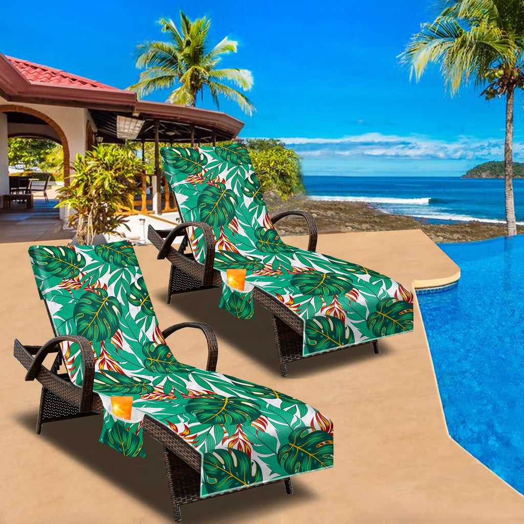 Lounge Chair Towel Cover, (Pack of 2), Beach Chair Cover with Pockets, Pool Chair Covers for Outdoor Beach Furniture