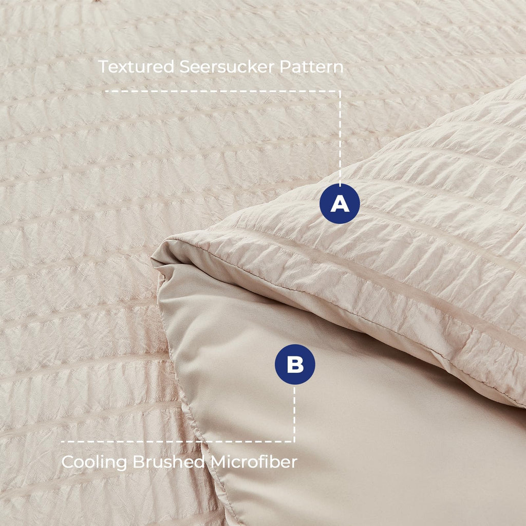 Comforter Set - 7PCS Bed in a Bag, Seersucker Bedding Set, Beige