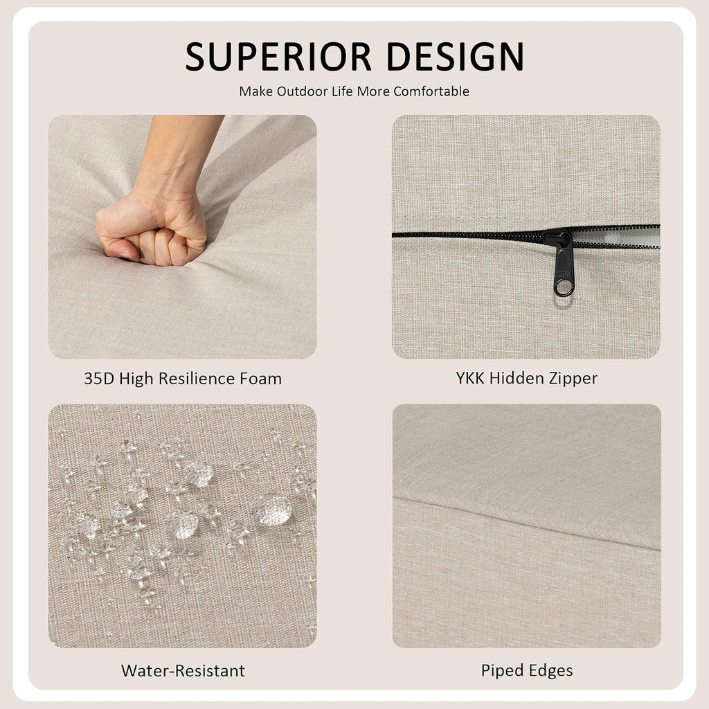 24x24 Inch Outdoor Deep Seat Cushions Set of 2, Curved Back Cover Only, Flat Thick High-Density Foam