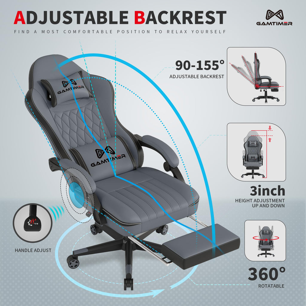 Gaming Chair, Computer Office Chair with Pocket Spring Cushion, 400 LBS Weight Capacity, Breathable PU, Headrest &