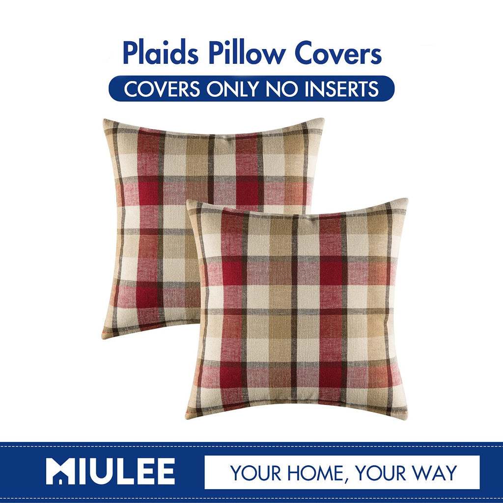 Christmas Decorative Plaid Pillow Covers Red and Tan 20x20