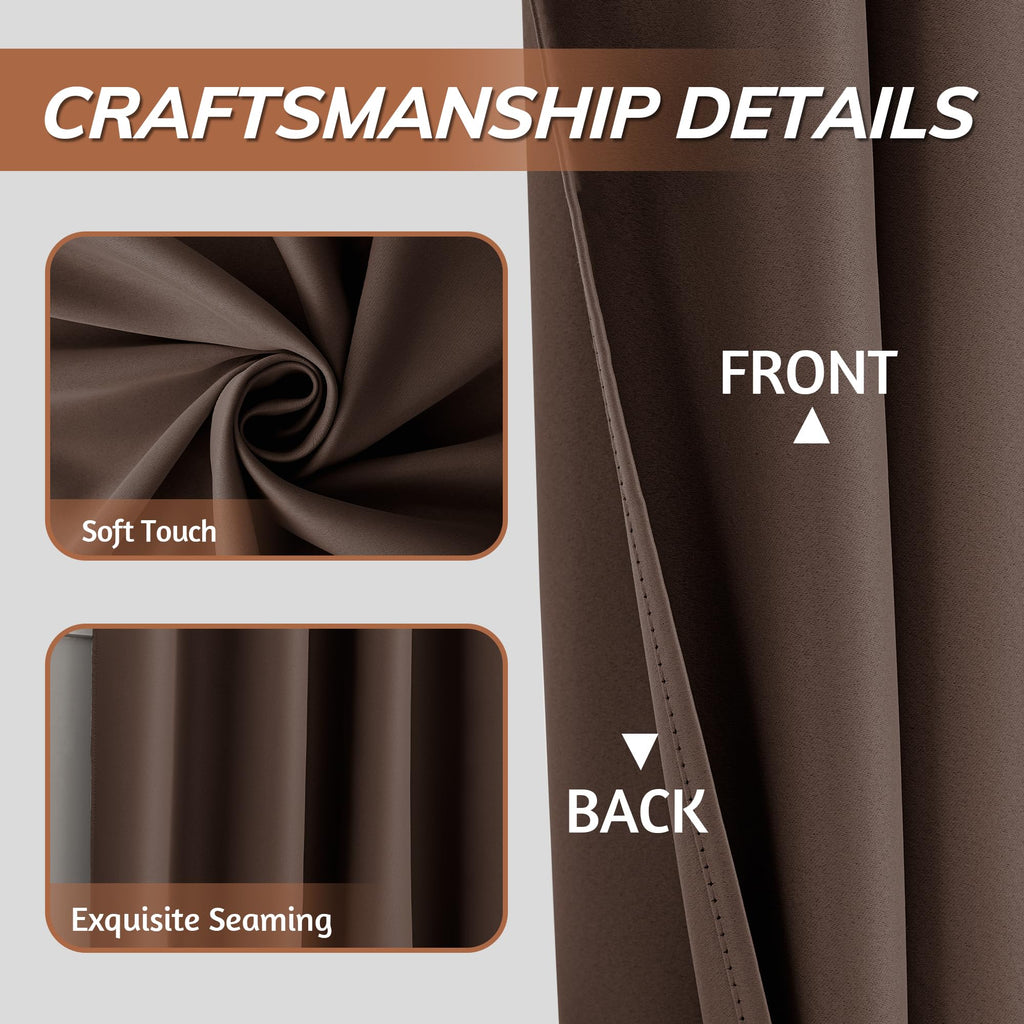 Blackout Extra Long Brown Curtain 144 Inch, 12ft Length Triple Weave Soundproof Drapes for Great Living Room High