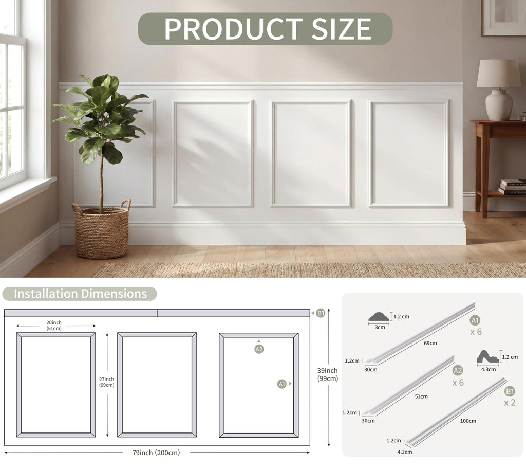 Peel and Stick 3Set Paintable Premade Wainscoting Panel