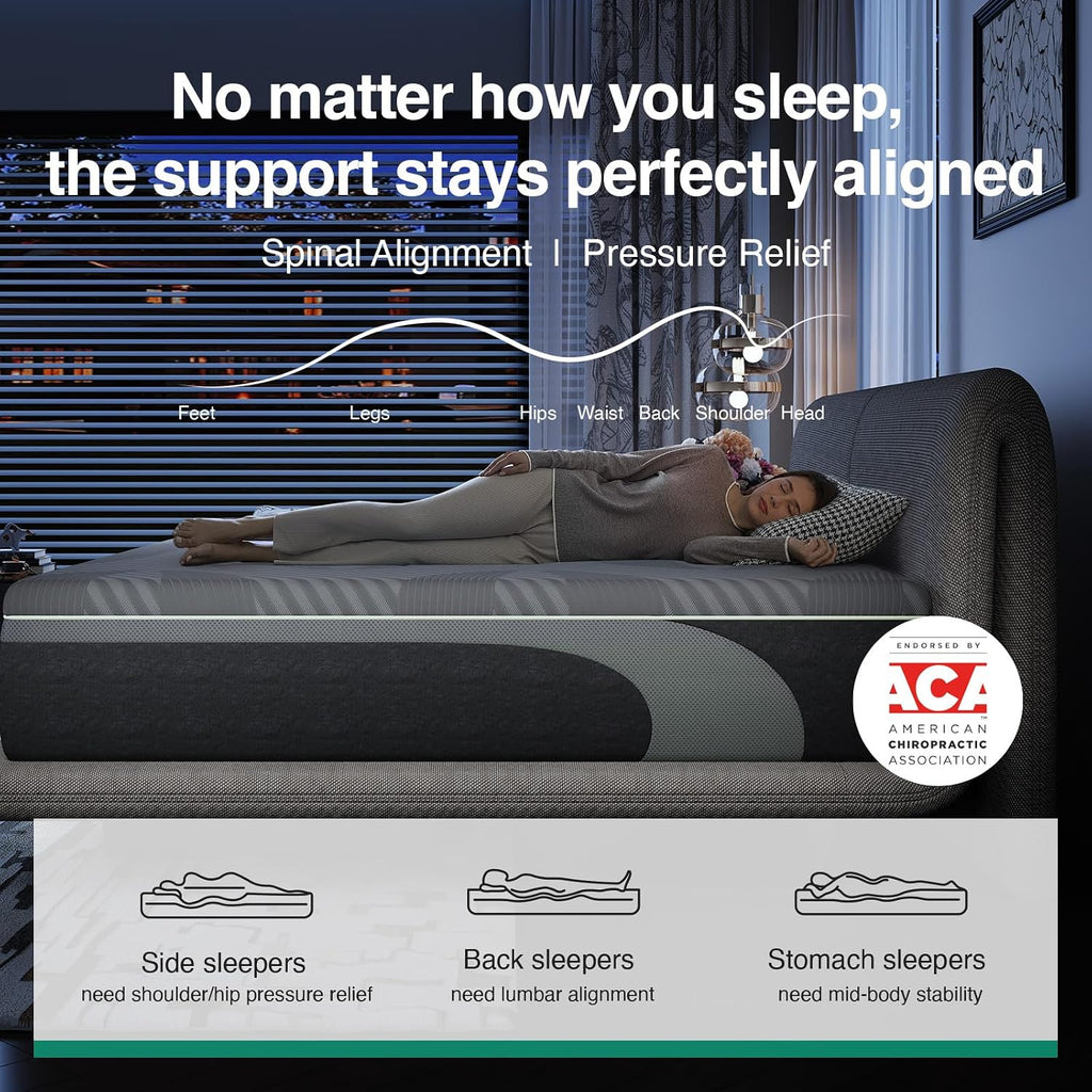 AiryFlow 12 Inch Queen Size Mattress, Queen Memory Foam Mattress | for Cool Night & Spinal Alignment, Pressure Relief