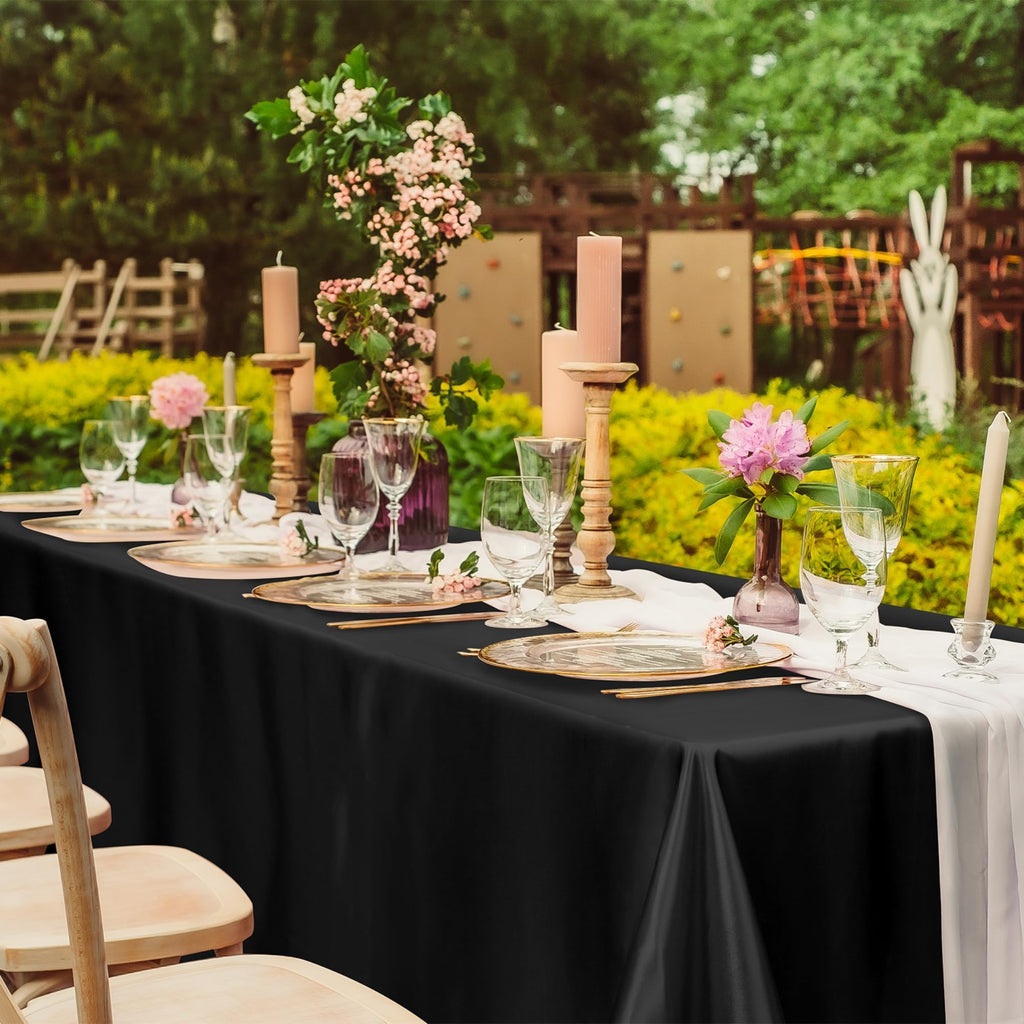 8 Pack Black Satin Tablecloth 102 x 58 Inch Overlay Table Cover