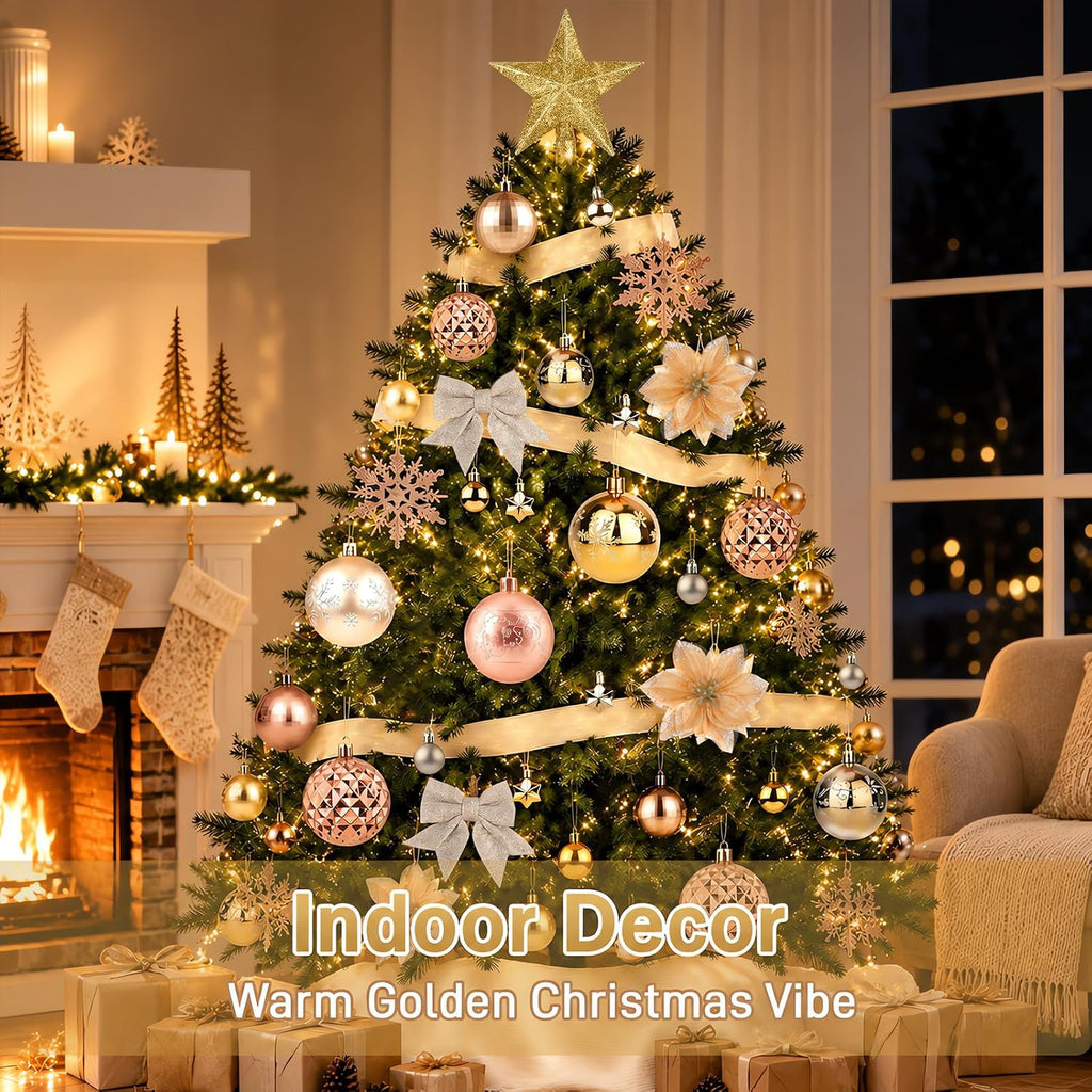 72Pcs Christmas Tree Ornaments Set, Champagne Gold Decoration