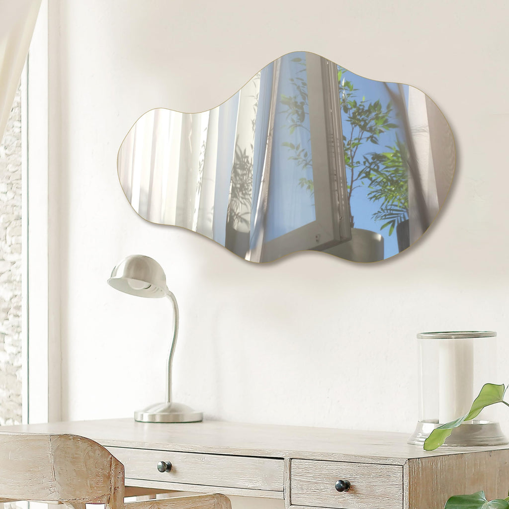 Irregular Wall Mirror Asymmetrical Mirror, 28''x17'' Decorative Modern Mirror Bedroom Living Room Entryway, Cloud