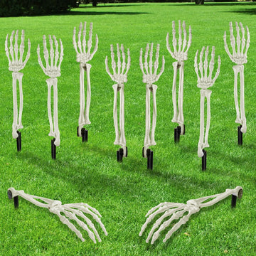 Halloween Skeleton Arm Decor White Hands Stakes - Set of 10