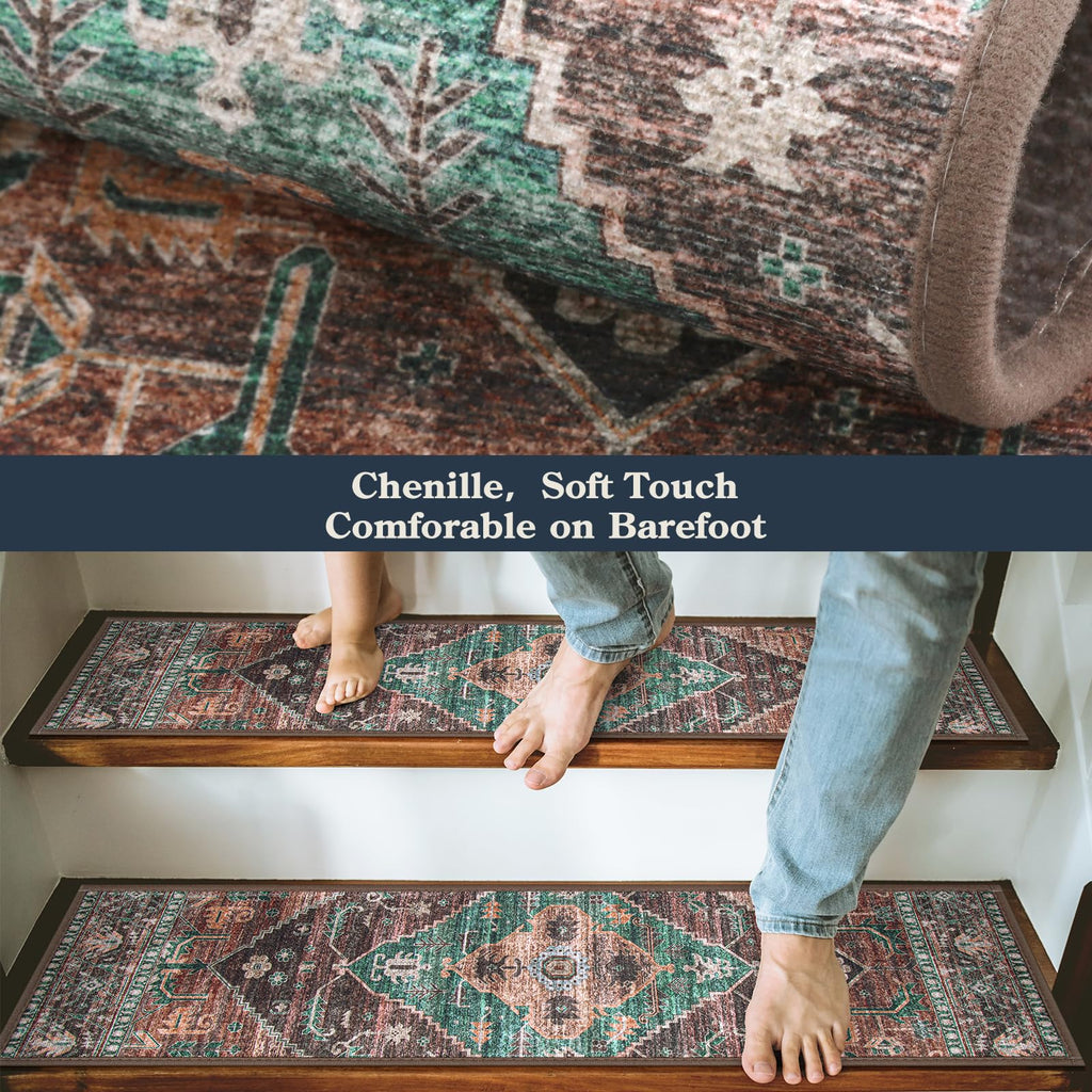 Non Slip Indoor 15 Pack 8" X 30" Carpet Treads for Wood Stairs, Washable Self Adhesive Stair Runners Soft Surface