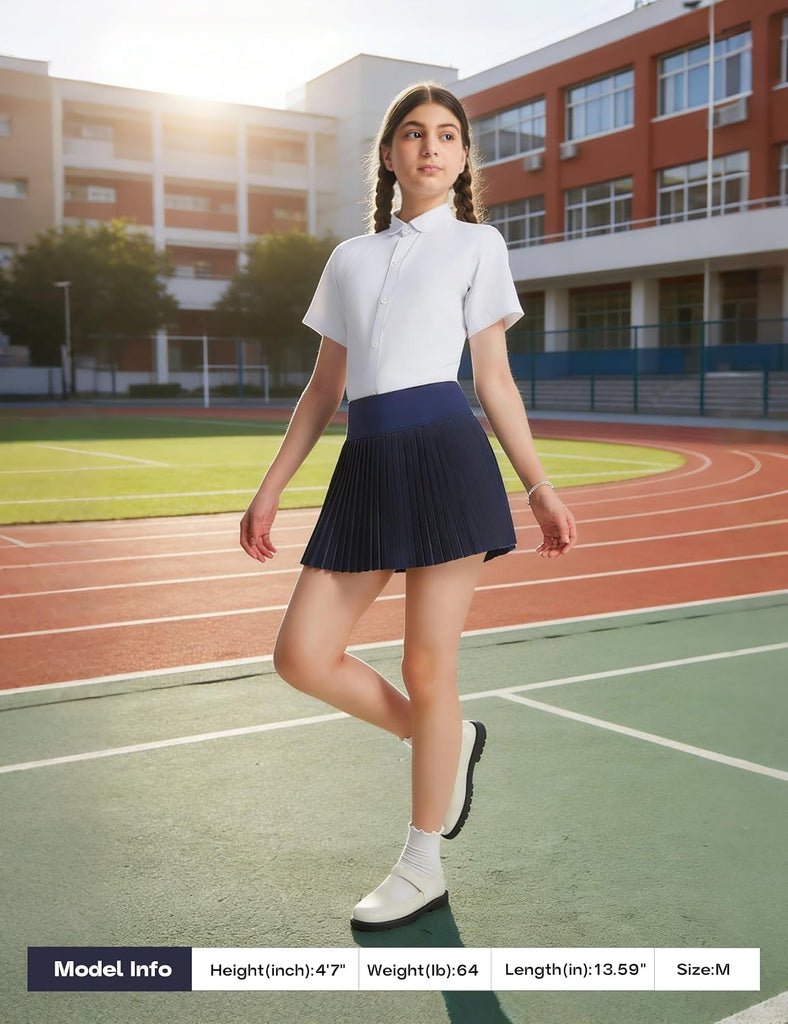 Girls Uniform Skirts Pleated Skorts with Shorts Pockets UPF50