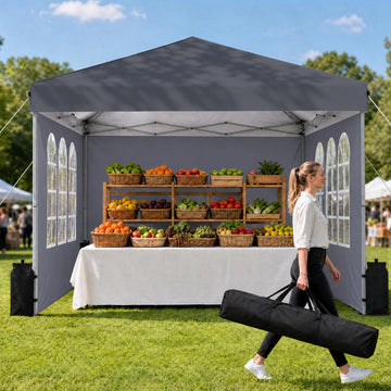 10x10 Pop Up Canopy with Sidewall, Commercial Tent, Gray