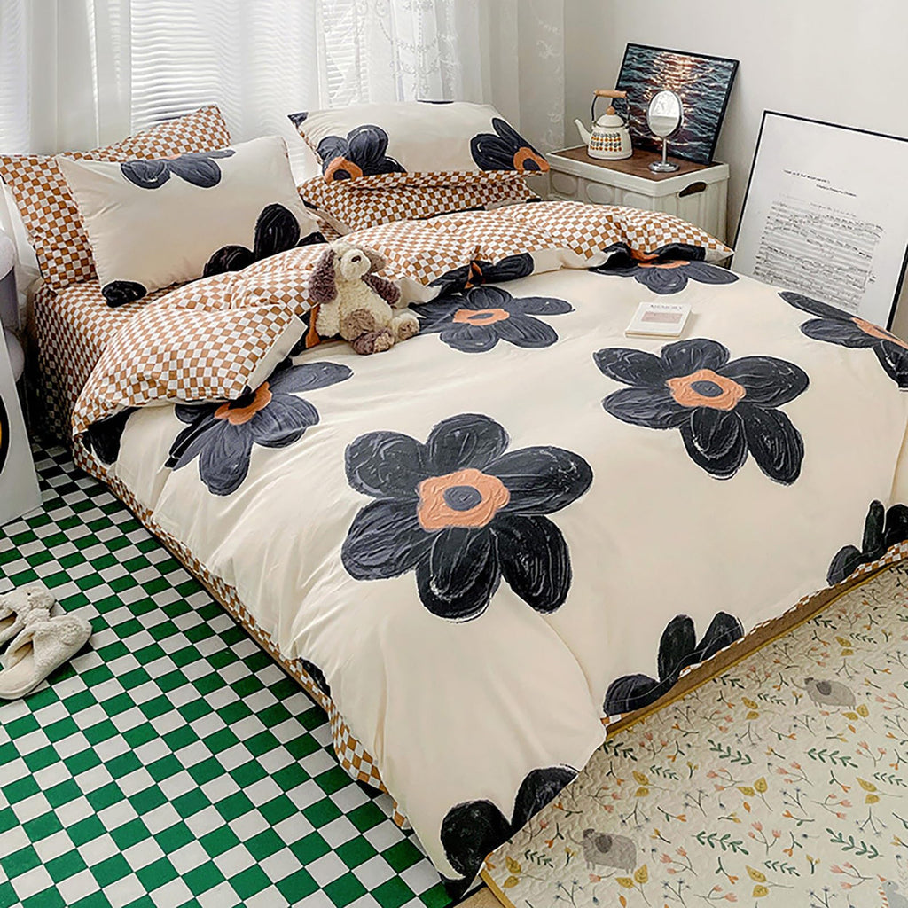 Black Sunflower Comforter Set Queen Beige Black Floral Bedding Comforter Set Big Flower Botanical Quilts Boho