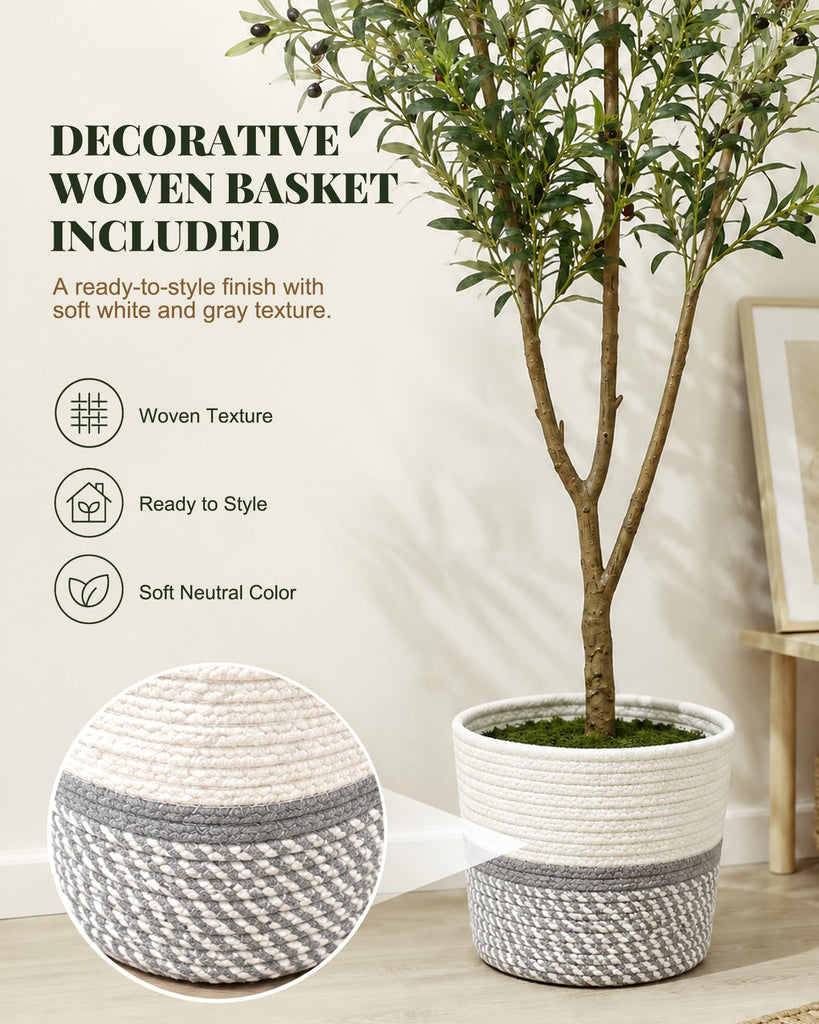 6FT Artificial Olive Tree, Fake Olive Tree with Woven Basket for Indoors