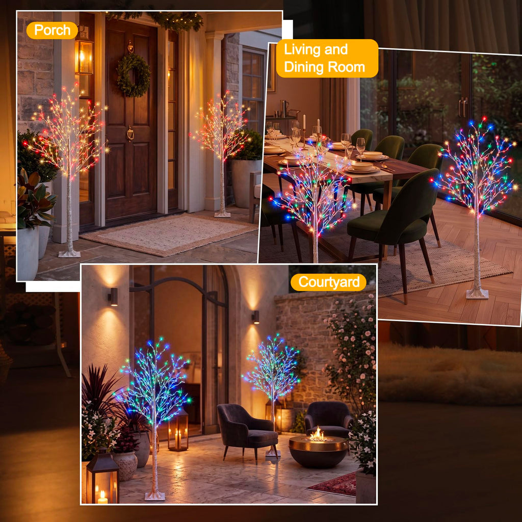 2 Pcs Lighted Birch Tree, 4ft-300led, Multicolor