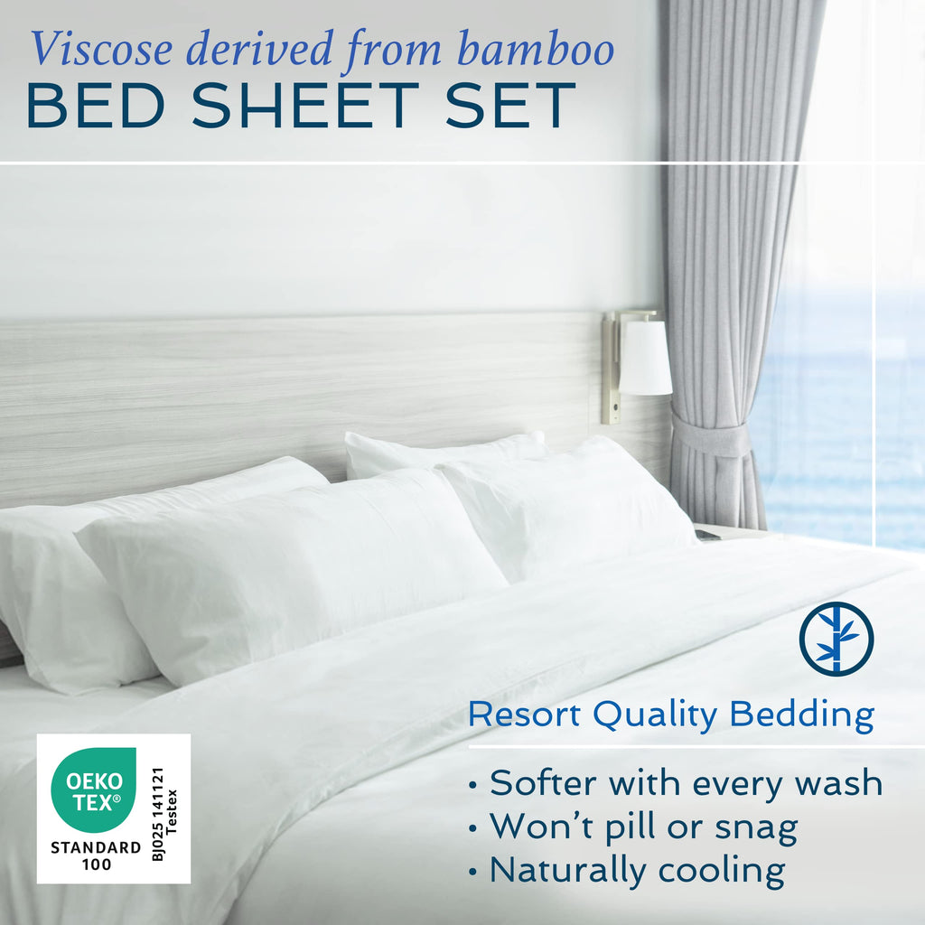 4 Piece Bed Sheet Set California King Size, 100% Viscose Derived from Bamboo Sheets Set with 2 Pillowcases, Cooling &