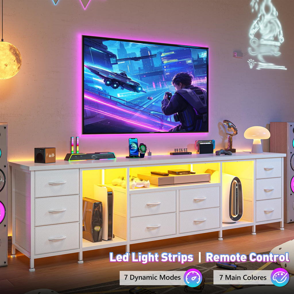 75.5" Long TV Stand for 85/80/75" TVs with LED, Power Outlets & 10 Drawers