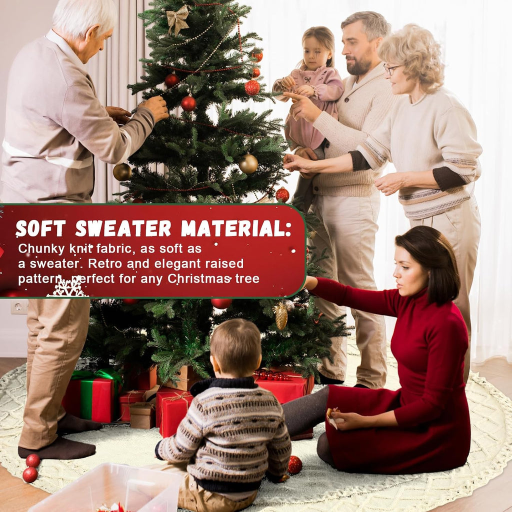72 Inch Large White Knit Christmas Tree Skirt Xmas Tree Skirt Mat