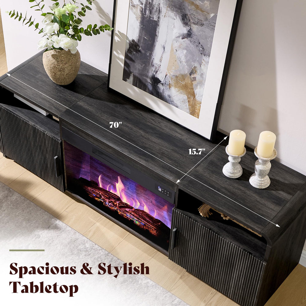 70" Fluted TV Stand with 30" Electric Fireplace