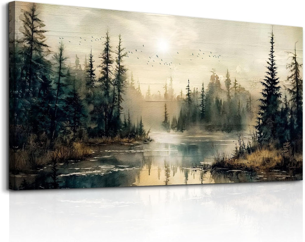 Canvas Wall Art Large Wall Decor Modern Office Wall Decorations Forest River Landscape Paintings Farmhouse Pictures