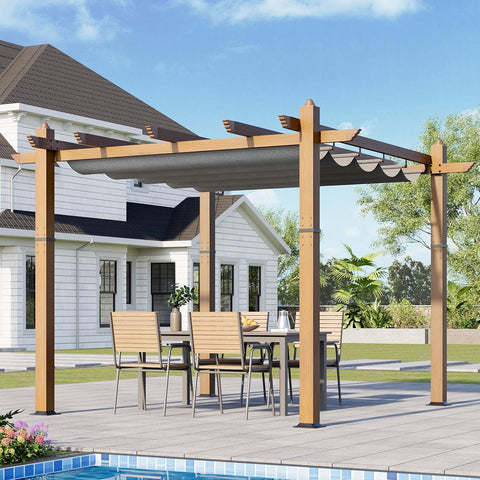 10x10 Ft Outdoor Retractable Pergola with Adjustable Roof Modern Metal Patio Gazebo