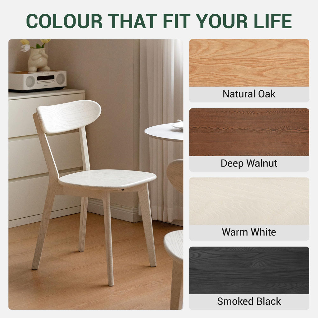 Dining Chairs, Kitchen Chairs, 100% Oak Solid Wood Modern Chair with Curved Backrest Kitchen & Dining Room Chairs