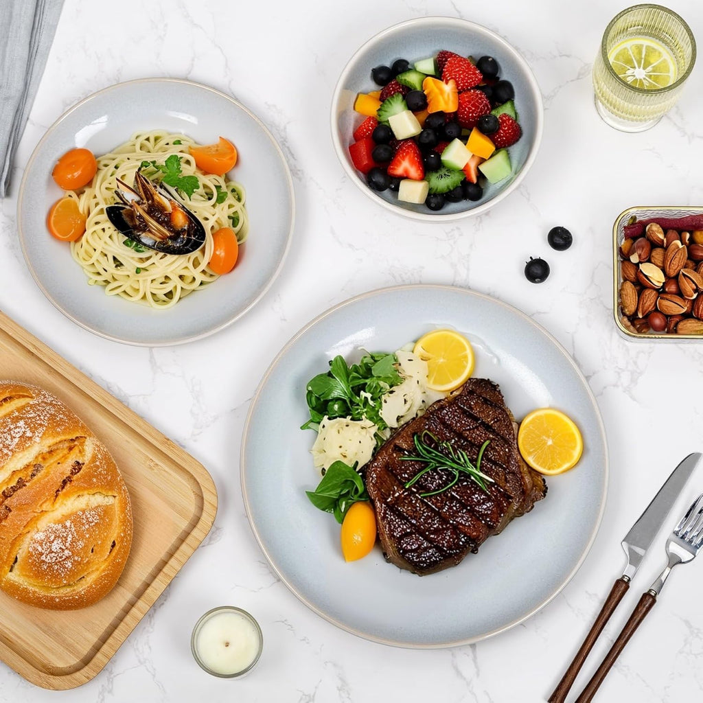 Plates and Bowls Sets for 4 - 12-Piece Stoneware Dinnerware Sets, Ceramic Dishware SetUse and Formal Dining