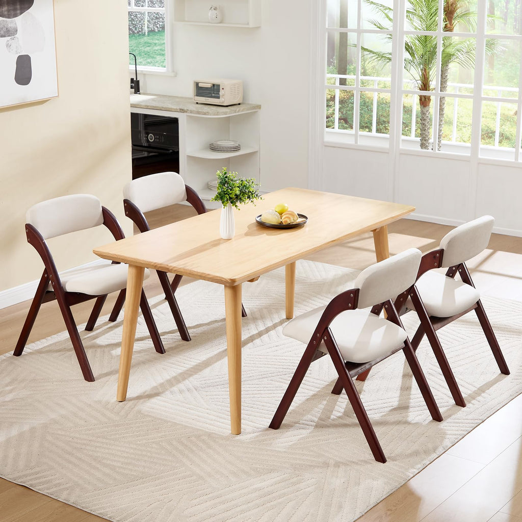 6-Pack Folding Chairs with Cushion, Linen Padded Foldable Dining Chairs, Portable Walnut Wooden Folding Chairs Dining