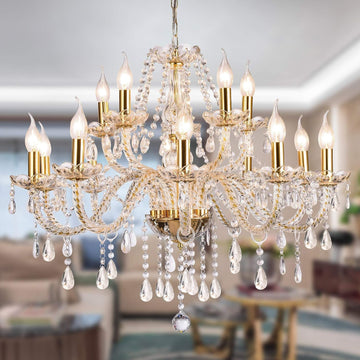 K9 Crystal Candle Chandeliers Lighting 15 Lights Pendant Ceiling Fixture Lamp for Dining Living Room Bedroom Hallway Entry Elegant Decoration (15 Bulbs) A110-B091C285Q6