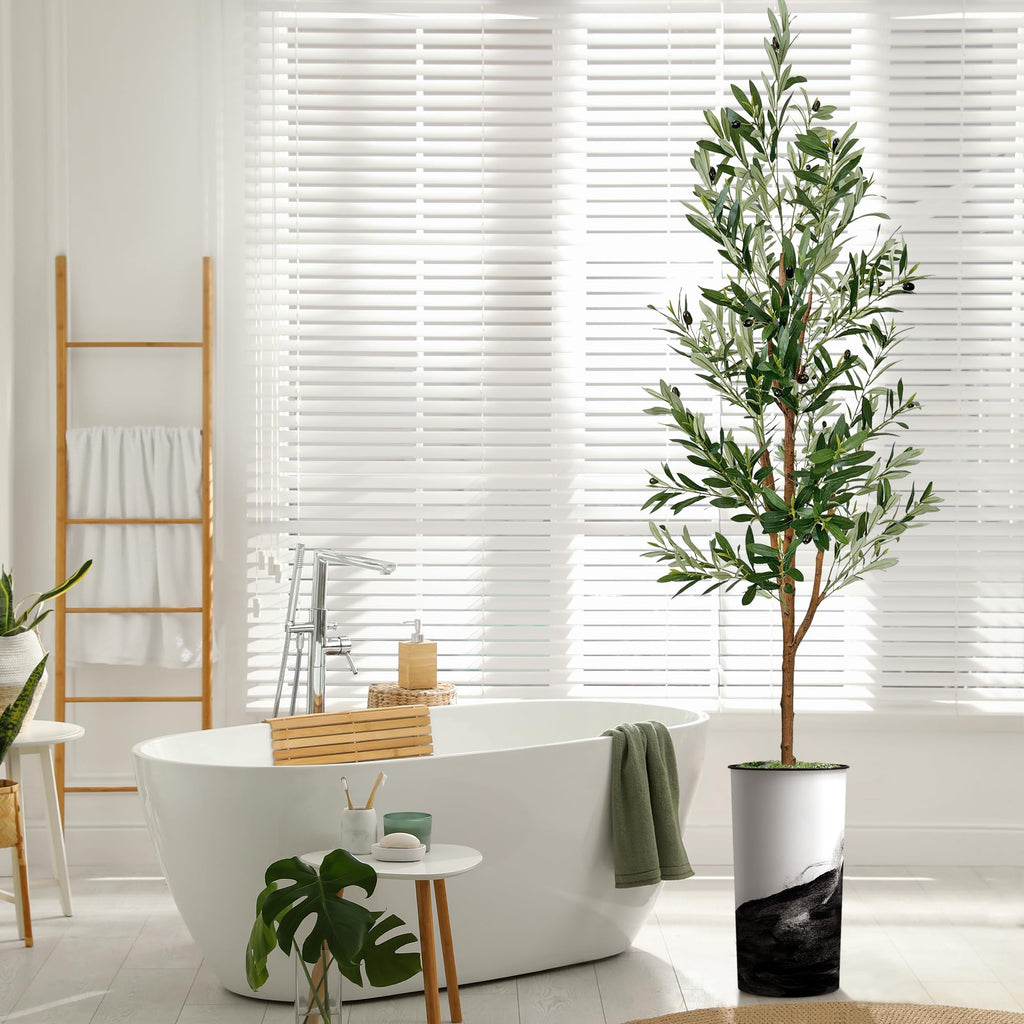 Artificial Tree in Contemporary Planter, Fake Olive Silk Tree for Indoor and Outdoor Home Decoration - 68" Overall