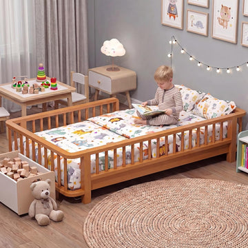 Bed Frames for Kids, Solid Wood Montessori Toddler Floor Bed Frame