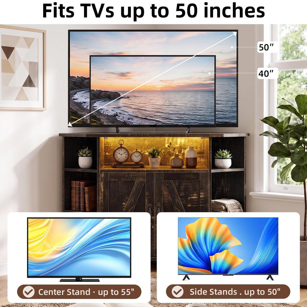45" Corner TV Stand for 55-Inch TVs with Storage, Rustic Oak
