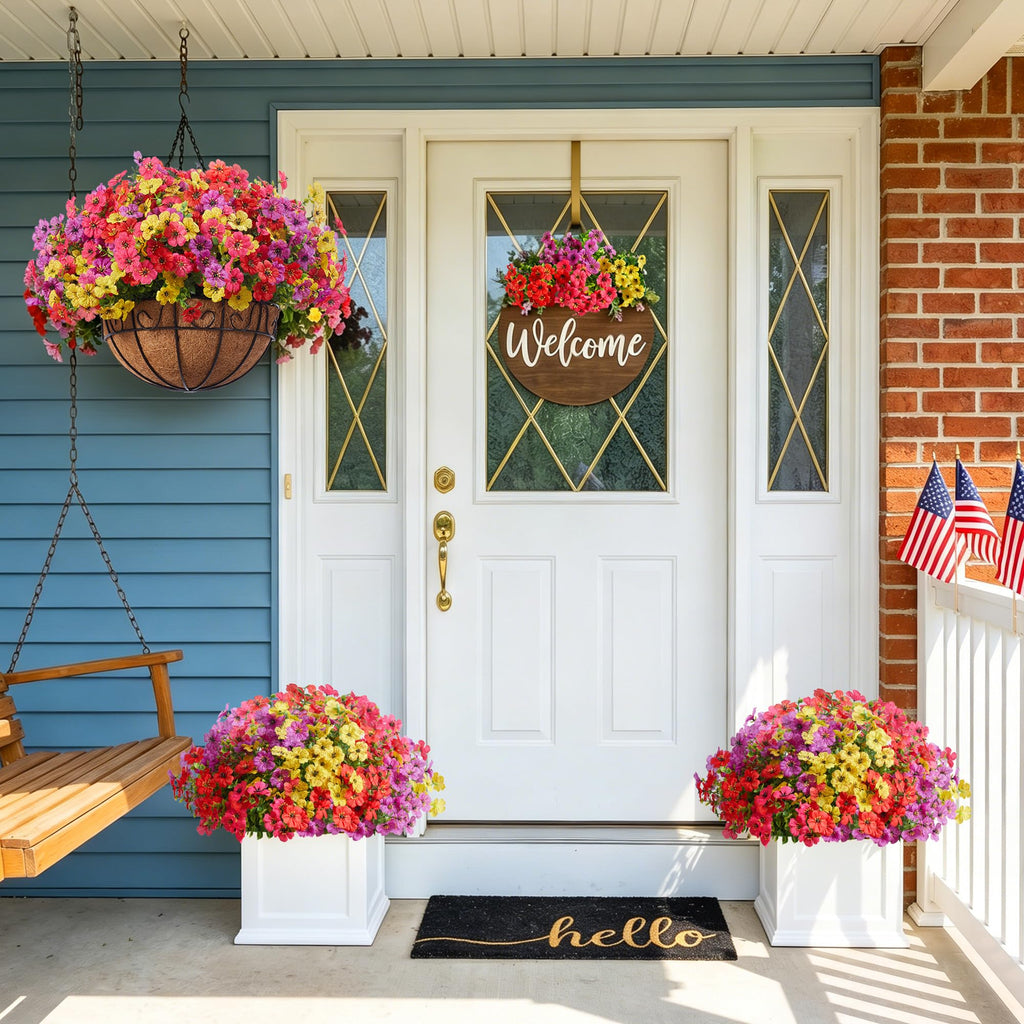 Artificial Hanging Flowers for Outdoors Fake Plants Baskets 4 Hues
