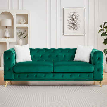83" Luxury Oversized Velvet Chesterfield Sofa with 2 Pillows, Mid-Century Style 3-Seater Tufted Buttons Couch with