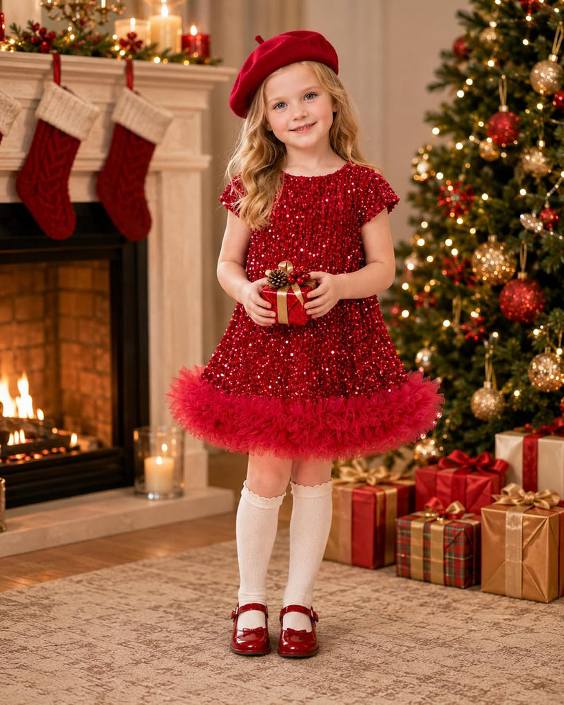 Toddler Girls Sequin Dress A-Line Sparkly Princess Party Dress