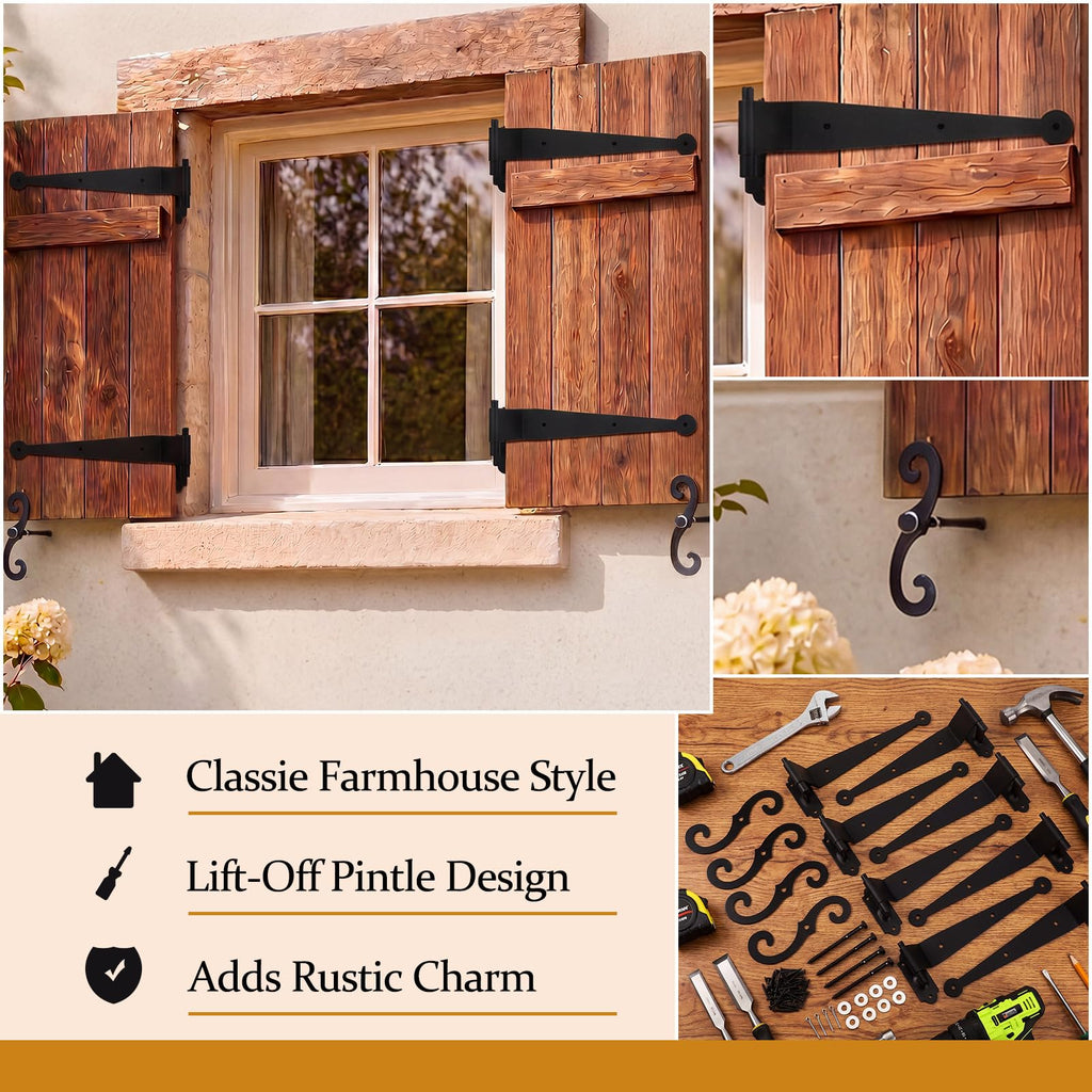 8 Pcs Steel Blind Shutter Hinges Black Pintle Strap Hinge Set