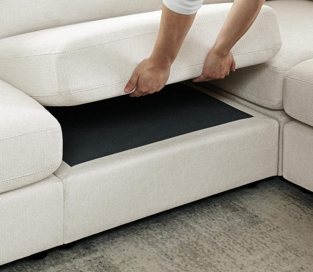 100" L-Shaped Sectional Couch with Reversible Deep Chaise, Beige