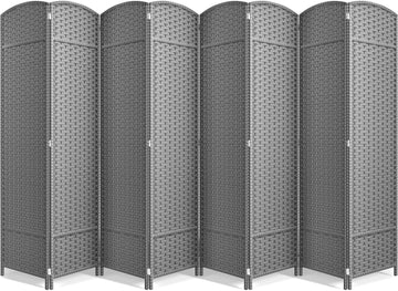 Foldable Room Divider, Mesh Privacy Screen (8 Panel, Light Gray)