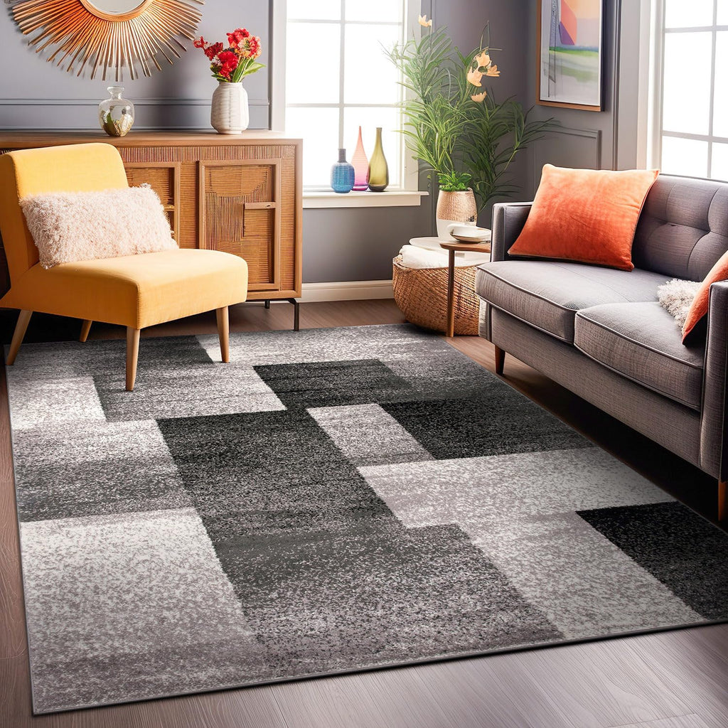 Distressed Boxes Modern Non-Shedding Cozy Area Rug Gray
