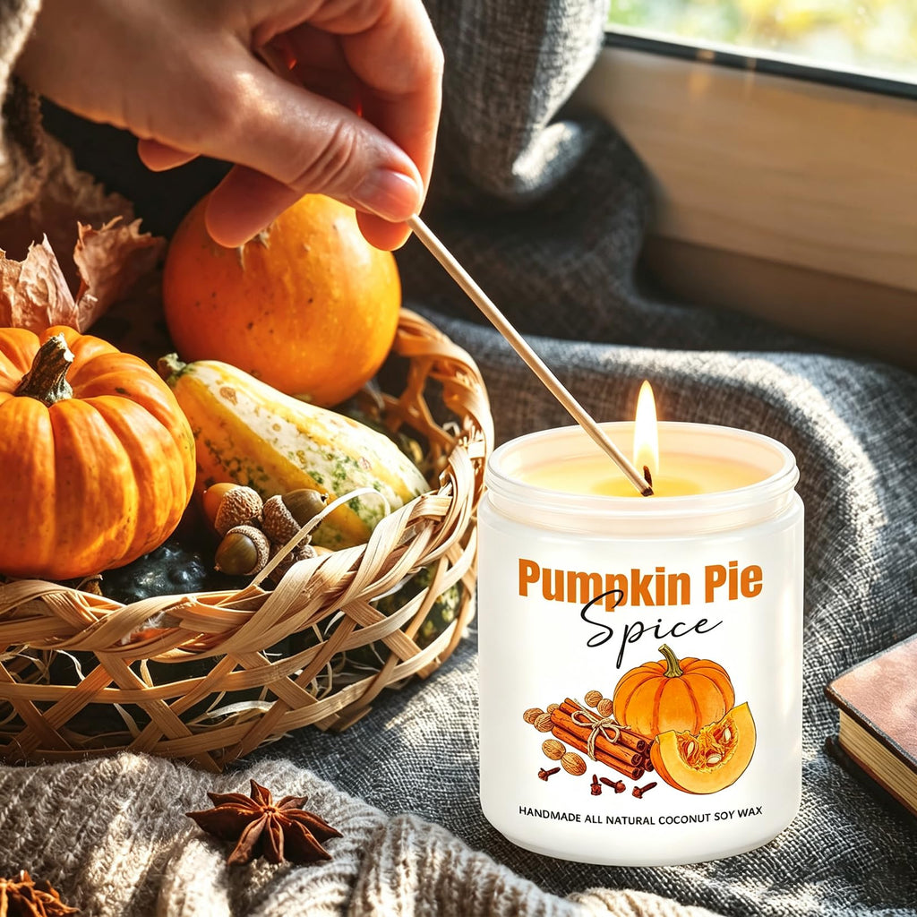 Fall Candles, Pumpkin Cinnamon Spice Candles, Fall Scented Candle Decorations Gifts for Women Pumpkin Pie Spice