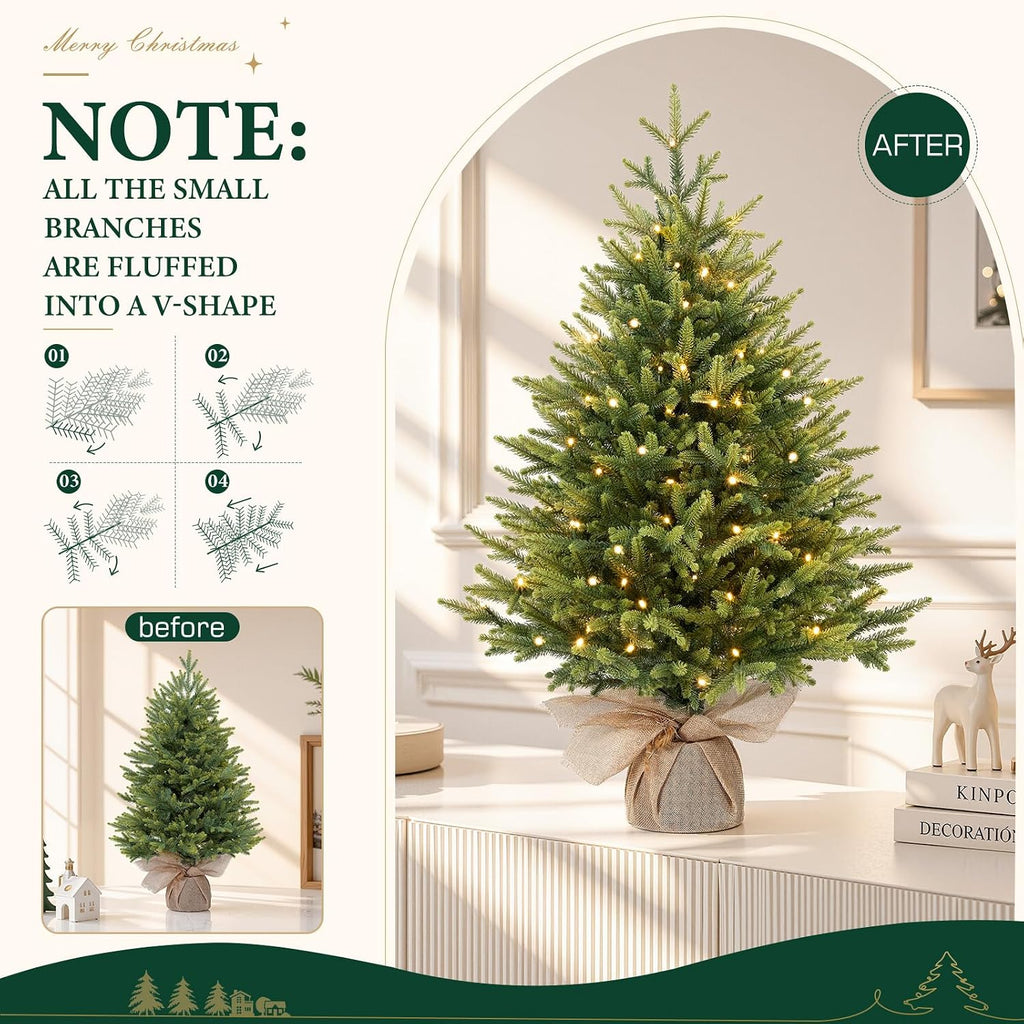 3ft Prelit Artificial Mini Christmas Tree for Tabletop Desk Decor