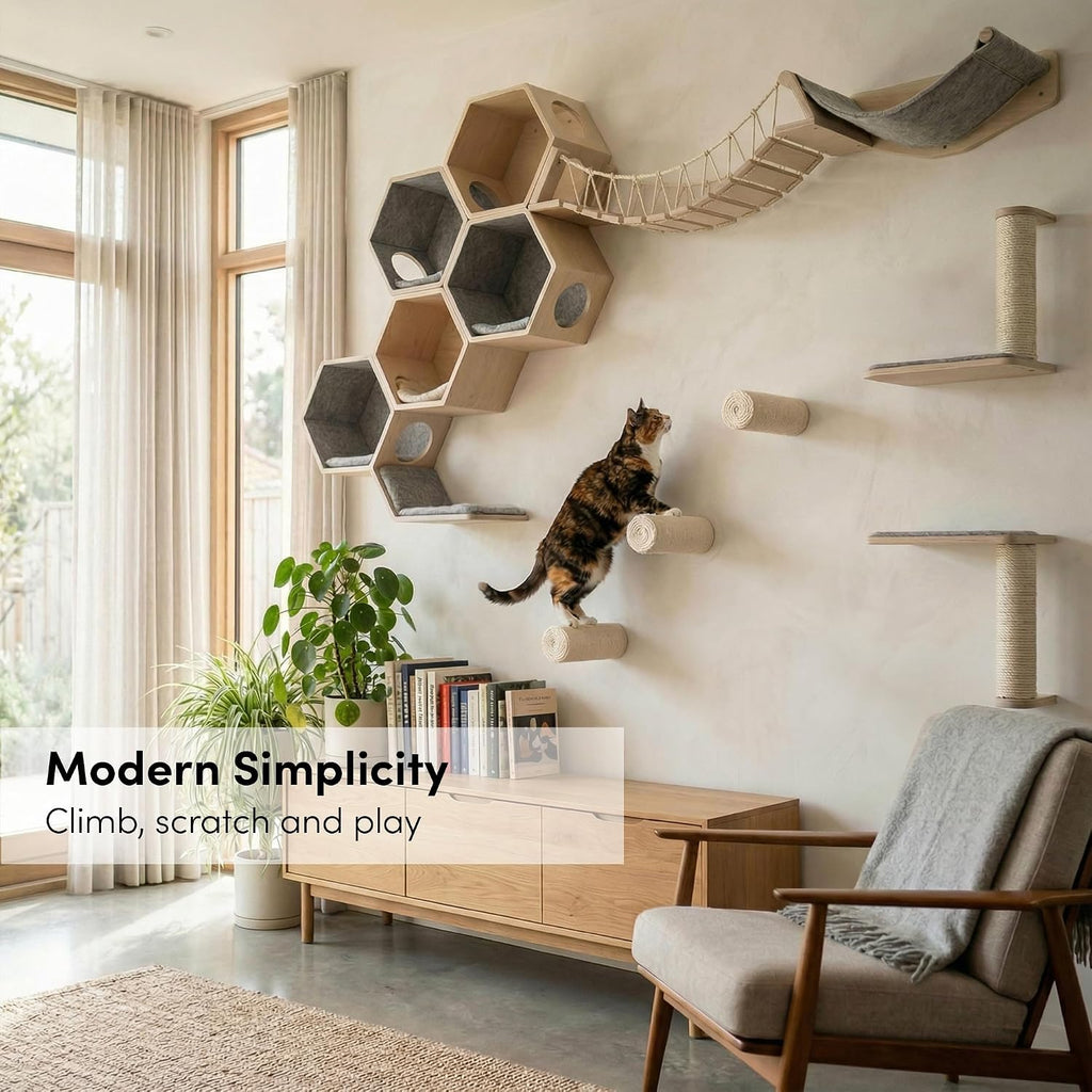 Wall-Mounted Cat Climbing Steps, Floating Sisal Scratching Posts, 8 Inch, 3 Pack, Easy Drywall Install